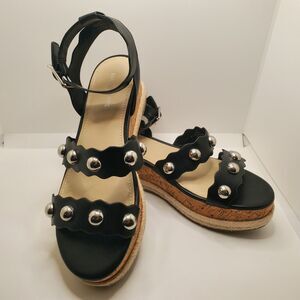 Marc Fisher Faythe Studded Cork Espadrille Wedge Platform Sandal Women's Size 9